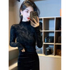 Yalu European fashion fashionable high-neck long-sleeved T-shirt for women 2025 autumn and winter new embroidered slim fit inner layering shirt black XL