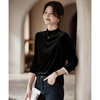 Shangjing small design fungus lace sleeve velvet shirt autumn and winter fashionable half turtleneck bottoming shirt for women