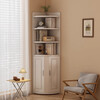 Corner cabinet Nordic style arc corner cabinet household floor-standing storage rack living room wall cabinet corner storage cabinet bookcase double cabinet door 50*50*180cm warm white