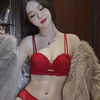 Victoria Ballet Red Underwear Women's 2025 New Year of the Wedding Bride Small Breast Push Up Lace Bra Panties Set Sexy Lucky Red (Gift Box Set) 75B =34 (AB Tong Cup)