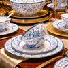 Hongxi Shengshi Jingdezhen enamel color tableware complete set of high-end blue and white porcelain dishes set bowls and plates for home gift housewarming enamel color blue and white ~ 80 pieces for 10 people
