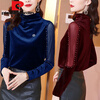 Pierre Cardin 2025 new gold velvet bottoming shirt for women, Korean style half turtleneck beaded long-sleeved T-shirt, versatile in autumn and winter, burgundy M, recommended 850-102 catties