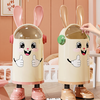 Rabbit trash can household cute high-looking trash can living room and bedroom storage large capacity with cover thickening simple pink smiley face - standing style