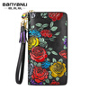Banyanu 2025 new women's wallet women's long personalized painted large-capacity cowhide zipper women's clutch wallet trendy color rose-anti-theft brush