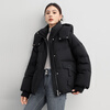 Flying in the snow short down jacket for women 2025 winter new hooded casual thickened warm 90 velvet jacket trendy black XS