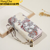 Ye Yu 2025 New Retro Print Lace Wallet Women's National Style Double Zipper Large Capacity Mobile Phone Bag Fashion Gray