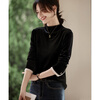 Shangjing small design fungus lace sleeve velvet shirt autumn and winter fashionable half turtleneck bottoming shirt for women