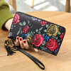 Banyanu 2025 new women's wallet women's long personalized painted large-capacity cowhide zipper women's clutch wallet trendy color rose-anti-theft brush