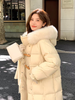 Laren Feiyun high-end brand down jacket women's mid-length 2025 winter new loose slimming small over-the-knee long coat cream yellow (real fox big fur collar) S 115 130 pounds