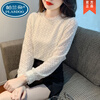 Palando's versatile lace bottoming shirt for women in autumn and winter, new loose long-sleeved inner top, fashionable and stylish shirt, off-white (velvet and thickened) XL 115-130 catties
