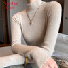 Odyfen wool knitted bottoming shirt for women with half-turtleneck sweater, slim long-sleeved, mid-collar, wearable top, autumn and winter black