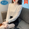 Palando's versatile lace bottoming shirt for women in autumn and winter, new loose long-sleeved inner top, fashionable and stylish shirt, off-white (velvet and thickened) XL 115-130 catties