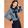 Kebel neckline bow design knitted skirt for women 2025 new winter imitation mink velvet contrasting color stitching two-piece set M