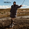 MO&Co. Down Jacket 90 velvet fluorine-free waterproof surface layer detachable hood head and neck integrated protection mid-length high fluffy light outdoor black S /160
