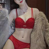 Victoria Ballet Red Underwear Women's 2025 New Year of the Wedding Bride Small Breast Push Up Lace Bra Panties Set Sexy Lucky Red (Gift Box Set) 75B =34 (AB Tong Cup)