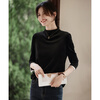 Shangjing small design fungus lace sleeve velvet shirt autumn and winter fashionable half turtleneck bottoming shirt for women