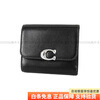 COACH Bandit 11 Metal C-label Snap Button Opening and Folding Calfskin Card Holder Wallet Women's Black Basic Pack (Bag + Dust Bag)