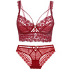 ESSONIO zodiac year underwear for women red ultra-thin sexy lace pure desire bride wedding big breasts small push-up bra set red set 70B /32B
