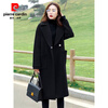 Pierre Cardin Korean style black lapel woolen coat for women autumn and winter plus size women's fat MM220 catties small person thickened woolen coat black woolen thickened S recommended under 90 catties