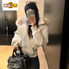 First diameter imitation fox fur collar design short down jacket for women winter new white duck down hooded jacket for women white S