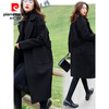 Pierre Cardin Korean style black lapel woolen coat for women autumn and winter plus size women's fat MM220 catties small person thickened woolen coat black woolen thickened S recommended under 90 catties