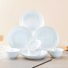 Sky Top bowls, plates, ceramic bone china tableware set, household housewarming rice bowls, plates, 4 servings, pure white, 8 pieces