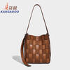 Kangaroo (KANGAROO) new antique style hand-woven bag large capacity commuting bucket bag can be worn on one shoulder, crossbody, under armpit, niche design bag, black 22*10*25CM