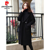 Pierre Cardin Korean style black lapel woolen coat for women autumn and winter plus size women's fat MM220 catties small person thickened woolen coat black woolen thickened S recommended under 90 catties