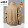 JEEP SPIRIT Jeep autumn and winter jacket men's stand-up collar workwear thickened velvet warm outdoor motorcycle casual leather jacket khaki velvet thickened 3XL