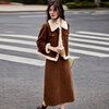 Awakening Paradise Winter Retro Modern Style Spliced Button Lapel Jacket Skirt Commuting Two-piece Suit Women Brown M