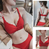 Zhige Cat Lace Zodiac Year Bra Set Red Underwear Female Push-Up Sexy Wedding Bra No Wires for Girls New Year Modern Red 1 Set Free Red Socks/Half Cup Concentration/Small Breasts Make Bigger M =34/75AB Weight Reference 90-105 Jin