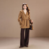 Qianbainian Sheep Wool & Cashmere Double-sided Wool Mid-Length Coat Women's Autumn and Winter High-Quality Lapel Waist Coat Camel L