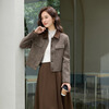 Fanximan retro woolen suit for women winter new style two-piece set with lapel top and half-length skirt, coffee color XL