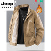 JEEP SPIRIT Jeep autumn and winter jacket men's stand-up collar workwear thickened velvet warm outdoor motorcycle casual leather jacket khaki velvet thickened 3XL