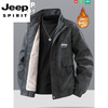 JEEP SPIRIT Jeep autumn and winter jacket men's stand-up collar workwear thickened velvet warm outdoor motorcycle casual leather jacket khaki velvet thickened 3XL