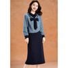 Kebel neckline bow design knitted skirt for women 2025 new winter imitation mink velvet contrasting color stitching two-piece set M