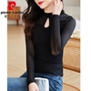Pierre Cardin Half Turtle Collar Bottoming Shirt 2025 Autumn and Winter New Mesh Long Sleeve Top Women's T-shirt Fashionable Small Shirt Black XL 112-125 Jin