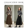 Fanximan retro woolen suit for women winter new style two-piece set with lapel top and half-length skirt, coffee color XL