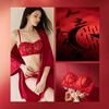 Zhige Cat Lace Zodiac Year Bra Set Red Underwear Female Push-Up Sexy Wedding Bra No Wires for Girls New Year Modern Red 1 Set Free Red Socks/Half Cup Concentration/Small Breasts Make Bigger M =34/75AB Weight Reference 90-105 Jin