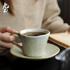 Jiutu handmade coffee cup ceramic couple cup and saucer set Japanese style coarse pottery coffee cup retro coffee set simple Italian style round ear handle