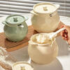 Ceramic lard jar, high temperature resistant household food grade chili oil jar, 300ml milk white + lid + spoon, food grade