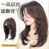 Yupinjia does not need to wear a hairnet wig piece for women to replace the hair on the top of the head with fluffy hair, one-piece figure-shaped bangs, high-level clavicle hair, hand-woven net style, figure-shaped bangs, no need to wear a hairnet, brown black 35cm