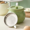 Ceramic lard jar, high temperature resistant household food grade chili oil jar, 300ml milk white + lid + spoon, food grade