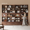 Pu Su wood made full wall bookcase solid wood bookshelf black walnut combination bookcase glass floor display cabinet storage locker Xingluo 90cm drawer card holder丨Ready stock