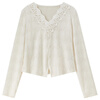 Shandubila lace V-neck bottoming shirt for women spring slim short lace shirt versatile and elegant temperament inner top