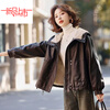 Woodpecker (TUCANO) velvet thickened warm leather jacket for women in winter small casual loose fur all-in-one jacket top hooded jacket khaki this year's popular light luxury brand M 95-107