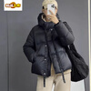 Chujing Korean style autumn and winter loose casual hooded down jacket white duck down small warm bread jacket women's trendy black (the hat is also white duck down) M (115-130)