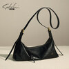 SATCHI first layer cowhide pillow bag 2026 new style genuine leather niche single shoulder crossbody bag for women black