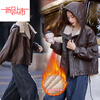 Woodpecker (TUCANO) velvet thickened warm leather jacket for women in winter small casual loose fur all-in-one jacket top hooded jacket khaki this year's popular light luxury brand M 95-107