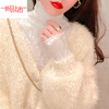 Xia Dian Suding Queen (SE.PSTP) high-neck mesh bottoming shirt for women, autumn and winter style long-sleeved sweater with velvet thickened lace warm fashionable top, white velvet S